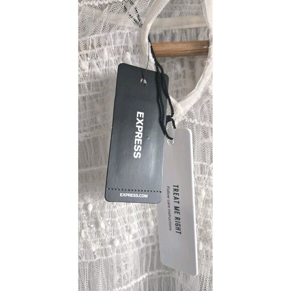 Express Blouse Womens M Cream Sheer Skimming Mesh Mock Neck Balloon Sleeve NWT - Picture 7 of 9